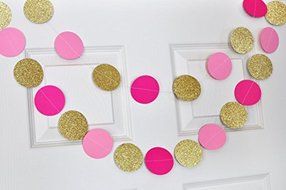 HEARTFEEL 2 Sets of 6.5 Feet Long Circle Dots Paper Garland Hanging D&eacute;cor Fuchsia Pink and Gold Baby Shower Birthday... N4