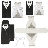 Gotobuy 100 PCS Wedding Favor Candy Boxes Bridal Groom Dress Tuxedo Party Ribbon Gift
