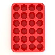 Silicone Mini Muffin Pan and Cupcake Maker 24 Cup, Red, Plus Muffin Recipe Ebook N4