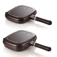 Happycall PLASMA Titanium Coating Double Grill Pan IH (Induction) Compatible New Version (2 Set (10.8"+11.8")) N2