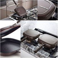 Happycall PLASMA Titanium Coating Double Grill Pan IH (Induction) Compatible New Version (2 Set (10.8"+11.8")) N4