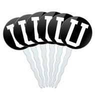 Set of 6 Cupcake Picks Toppers Decoration Letter Initial Black White - Letter G Initial N17