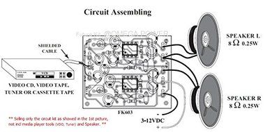 SMALL POWER AMPLIFIER 2W STEREO ASSEMBLED Electronic Circuit : FA603