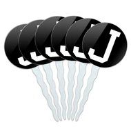 Set of 6 Cupcake Picks Toppers Decoration Letter Initial Black White - Letter G Initial N19