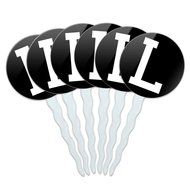 Set of 6 Cupcake Picks Toppers Decoration Letter Initial Black White - Letter G Initial N21