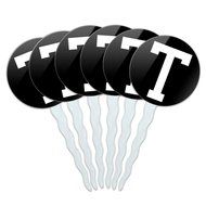 Set of 6 Cupcake Picks Toppers Decoration Letter Initial Black White - Letter G Initial N26