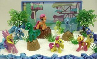 My Little Pony Birthday Cake Topper Featuring 10 Random My Little Pony Characters, Trees, Boulders, Backdrop and...