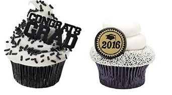 Graduation - Congrats Grad Black with 2016 Combo Cupcake Picks Set of 12