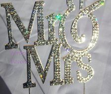 Real Rhinestone Silver Mr &amp; Mrs Block Cake Topper Wedding &amp; Special Events