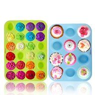 Silicone Mold Cupcake Pan by Melinda - Muffin Tin set of 2 Baking Pans - 100% NON-STICK SILICONE CUPCAKE OR MUFFIN... N2