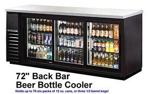 72" Commercial 3 Door Back Bar Beer Bottle Beverage Can Cooler Refrigerator, Black, with Stainless Steel Top and...