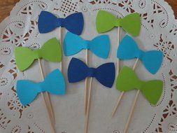 Navy Blue Lime Green and Aqua Blue Bow Tie Cupcake Toppers - Food Picks - Party Picks - Baby Shower Toppers -... N2