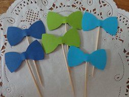 Navy Blue Lime Green and Aqua Blue Bow Tie Cupcake Toppers - Food Picks - Party Picks - Baby Shower Toppers -... N3