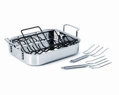 Calphalon Tri-Ply Stainless Steel 14-Inch Roaster with Rack and Lifters N10