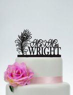 Wedding Cake Topper,Mr And Mrs Cake Topper With Surname and Heart,Custom Cake Topper,Peacock cake topper,Peacock...