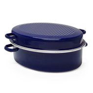Chantal Enamel-On-Steel 11-Quart Covered Roaster with Stainless Steel Rack, Cobalt Blue N2
