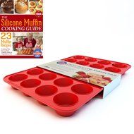 Silicone Mini Muffin Pan and Cupcake Maker 24 Cup, Red, Plus Muffin Recipe Ebook N6