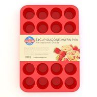 Silicone Mini Muffin Pan and Cupcake Maker 24 Cup, Red, Plus Muffin Recipe Ebook N7