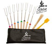 Premium Marshmallow Roasting Sticks set 8 Smores Skewers &amp; 20 Bamboo Sticks &amp; Patio fire Pit &amp; Basting Brush &amp;...