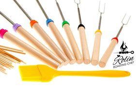 Premium Marshmallow Roasting Sticks set 8 Smores Skewers &amp; 20 Bamboo Sticks &amp; Patio fire Pit &amp; Basting Brush &amp;... N2