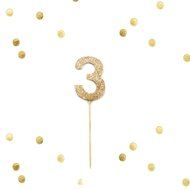 Set of 10 - Gold Glitter Number 3 Three Cupcake Cake Picks, Birthday Cake Topper, Metallic Gold Party Decor, Baby... N3