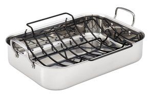 Anolon Tri-Ply Clad Stainless Steel 17-Inch by 12-1/2-Inch Large Rectangular Roaster with Nonstick Rack N2