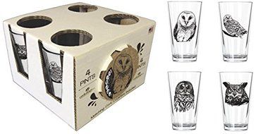 Corkology.com 411-1 Owls Pint Pack with Matching Coaster Set, Clear