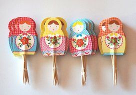 24 Russian Dolls Cupcake Toppers Picks - Red Fox Tail &trade;