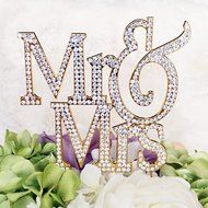 Mr &amp; Mrs Gold-plated Monogram Silhouette Rhinestone Wedding Cake Topper Decoration with Crystals - Formal Font N3