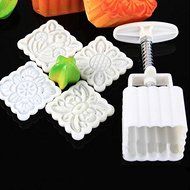 New Mooncake Moon Cake Square Mold Mould Flowers Plants 4 Stamps N6