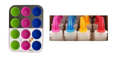 Cupcake Baking Kit - Pan with Silicone Cups Bundled with 2 Assorted Color Icing Decorating Dispensers