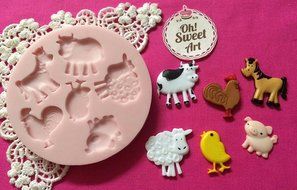 Animals Farm II Silicone Mold By Oh! Sweet Art FDA Approved for Food, Cupcake Toppers