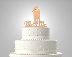 Gay Couple Wedding Cake Topper Mr &amp; Mr Silhouette Party Decoration with Gift Box (Acrylic)