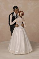 Porcelain Interracial Bi-racial Wedding Cake Topper Ethnic African American Black Groom White Caucasian Brunette... N2