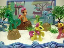 My Little Pony Birthday Cake Topper Featuring 10 Random My Little Pony Characters, Trees, Boulders, Backdrop and... N2