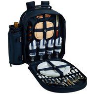 Picnic at Ascot - Deluxe Equipped 4 Person Picnic Backpack with Cooler &amp; Insulated Wine Holder - Trellis Blue N7