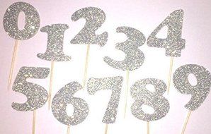 Silver Glitter Number Anniversary Birthday Graduation Party Cupcake Topper Pick(Number 3 (pack of 10)) N2