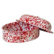 Enamelware Small Oval Roaster - Red Marble