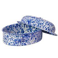 Enamelware Small Oval Roaster - Red Marble N2