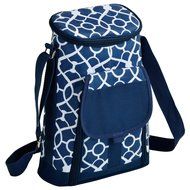 Picnic at Ascot Stylish 2 Bottle Insulated Wine Tote Bag with Cheese Board, Knife and Corkscrew - Trellis Blue N3