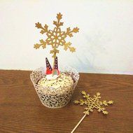 20 Pcs Gold Glitter Snowflake Cupcake Cake Toppers Pick Wedding Bridal Party N6