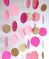 HEARTFEEL 2 Sets of 6.5 Feet Long Circle Dots Paper Garland Hanging D&eacute;cor Fuchsia Pink and Gold Baby Shower Birthday... N5