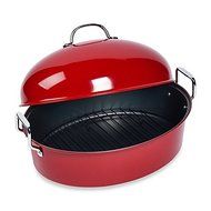 Tabletops Unlimited&reg; High Dome Nonstick Steel Covered Roaster with Rack in Red N2