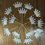 DooXoo Double Sided Crown Topper Silver Glitter Crown Wand Cake Topper Cupcake Topper Wedding Cupcake Toppers... N2