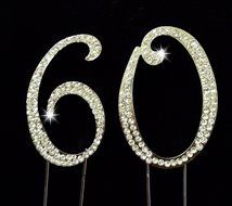 60th Birthday / Wedding Anniversary Number Cake Topper with Sparkling Rhinestone Crystals - 2.75
