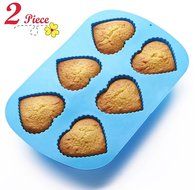 Chefaith 2 Pcs 6-Cup Silicone Muffin / Cupcake Baking Pan [Heart-Shaped Baking Cups] - Non-Stick, Heat Resistant... N6