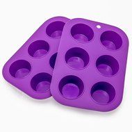 Muffin Cupcake Quiche Pan, 6-cup (Set of 2) 100% Food Grade Nonstick Silicone Bakeware by Happy Cook N7