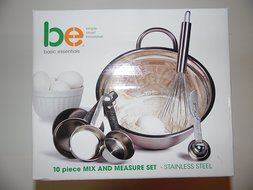 Basic Essentials (be) 10 piece Mix and Measure Set - Stainless Steel 2.7 Quart Measuring Bowl, 4 measuring cups... N3
