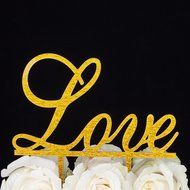 LOVENJOY Gift Box Pack LOVE Monogram Wedding Engagement Cake Party Topper (5.7-inch, Silver Glitter) N11