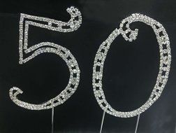 DYQWT Sweet 50 Cake Topper, Large Crystal 50th Numbers Birthday Bling Rhinestone Crystal Glass Cake Topper Cake... N3